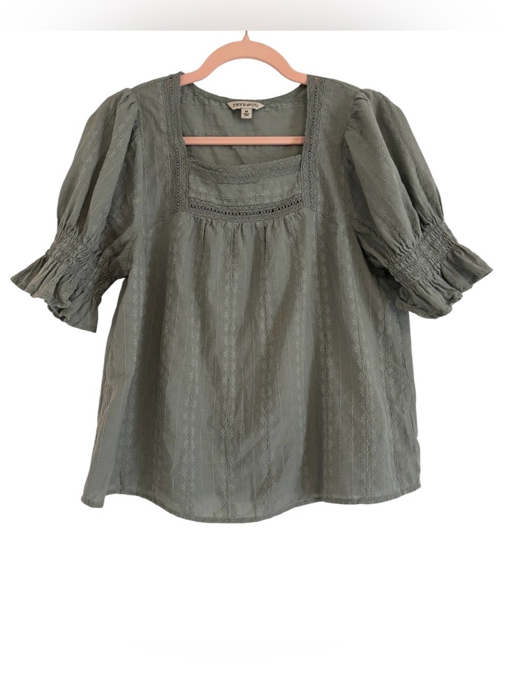 Frye & Co. Sage Green Square-Neck Puff Sleeve Top